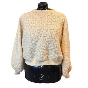 Hand Crafted Oversized & Slightly Cropped Cream Sweater with Balloon Sleeves